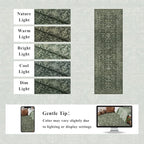 Washable Area Rug 2.6x8 Green Runner Rugs for Living Room, Vintage Boho Hallway Large Rug for Bedroom Dining Room Office, Distressed Floral Carpet for Under Table, Soft Non Slip Low Pile Throw Carpet