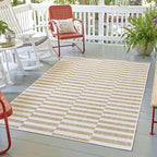 Unique Loom Outdoor Striped Collection Area Rug - Striped (9' x 12' Rectangle, Taupe/Ivory)