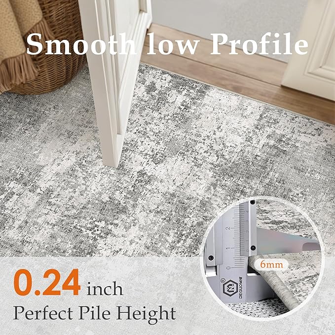 5x7 Grey Area Rug Washable Non Slip Modern Abstract Living Room Carpet Neutral Low Pile Soft Gray Bedroom Contemporary Throw Rug Indoor for Kitchen Office Laundry Dining Room