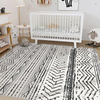 Nakagishi Area Rug Living Room Rugs: 6X9 Machine Washable Boho Large Neutral Farmhouse Stain Resistant Moroccan Indoor Floor Carpet for Bedroom Nursery Dorm Dining Room Home-Ivory Black