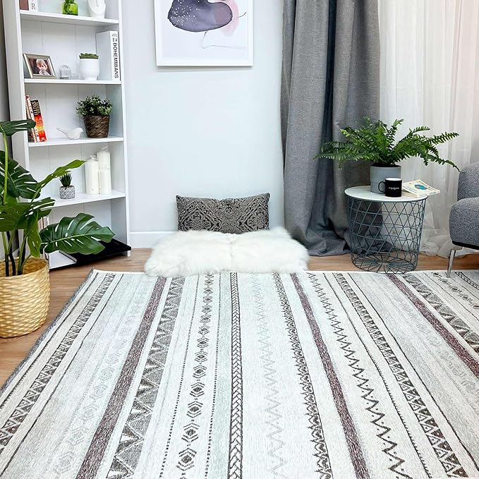 Alfa Rich 3x10 Gray Off White Washable Area Rugs for Living Room Hallway Kitchen Decor Cotton Runner