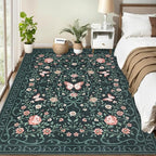 GarveeHome 8x10 Area Rugs for Living Room Washable Rugs Non Slip Stain Resistant Bedroom Floral Rugs Low Pile Soft Dining Room Throw Carpet Black Bow Large Carpet for Home Office Decor, 8x10