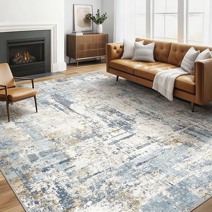 6x8 Area Rug Living Room: Washable Large Abstract Modern Soft Rugs Stain Resistant Indoor Floor Non Slip Accent Carpet for Bedroom Nursery Playroom Office Dining Room Dorm Home House- Light Blue