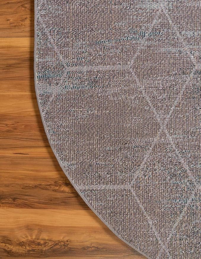 Unique Loom Trellis Frieze Collection Area Rug - Geometric (3' x 5' Oval, Blue Multi/ Ivory)