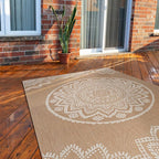 CAMILSON Outdoor Rug 10x14 Modern Area Rugs for Large Indoor and Outdoor Patios and Porches - Washable, Non-Shedding, Easy-to-Clean Outside Carpet (10 x 14, Medallion - Beige/White)