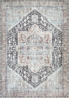 Bloom Rugs Washable Non-Slip 9' x 12' Rug - Charcoal/Brown Traditional Medallion Area Rug for Living Room, Bedroom, Dining Room, and Kitchen - Exact Size: 9' x 12'