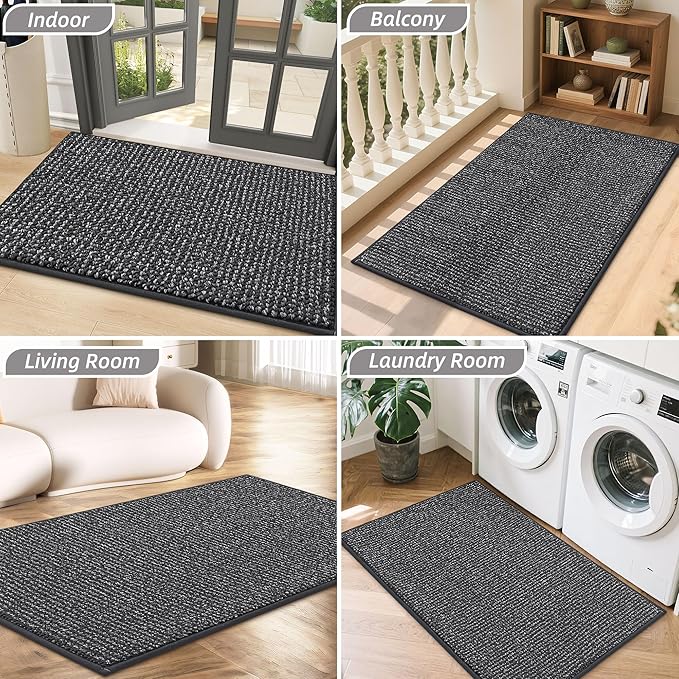 BEQHAUSE 20"x32" Entryway Rug Indoor Door Mat Non-Slip Washable, Hallway Rugs Absorbent & Stain Resist Hall Carpet Runner Rugs for Entryway, Front Door Floor Mats Laundry Room Rugs for Entry, Charcoal