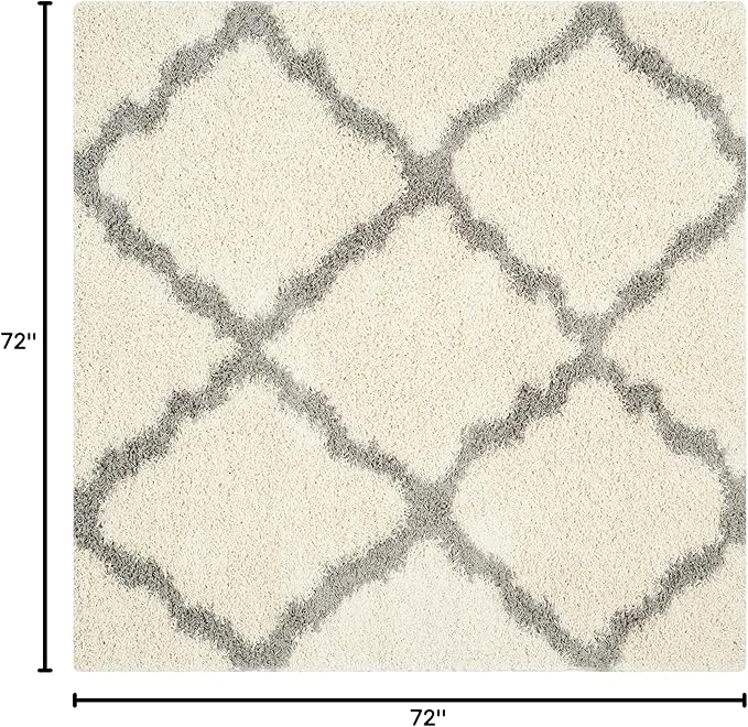 SAFAVIEH Dallas Shag Collection Area Rug - 6' Square, Ivory & Grey, Trellis Design, Non-Shedding & Easy Care, 1.5-inch Thick Ideal for High Traffic Areas in Living Room, Bedroom (SGD257F)