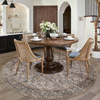 Hugear Round Rug 5ft Entryway Rugs Machine Washable Tradition Brown Hallway Area Rug 5x5 Small Circle Accent Rug Floral Low Pile Carpet Soft Throw Rug Living Room Office Laundry Room Entrance Non Slip