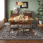 Rugcomf Area Rug 6x9 Vibrant Tree of Life-Patterned Vintage Washable Rug Non Slip Low Pile Large Rug for Living Room Bedroom Farmhouse Dining Room Kids Playroom, Black