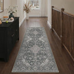 HUGEAR 2x6 Runner Rug Hallway Machine Washable Retro Black Vintage Floral Low Pile Carpet Distressed Long Throw Rug Bedroom Office Bathroom Kitchen Laundry Non Slip Soft Lightweight