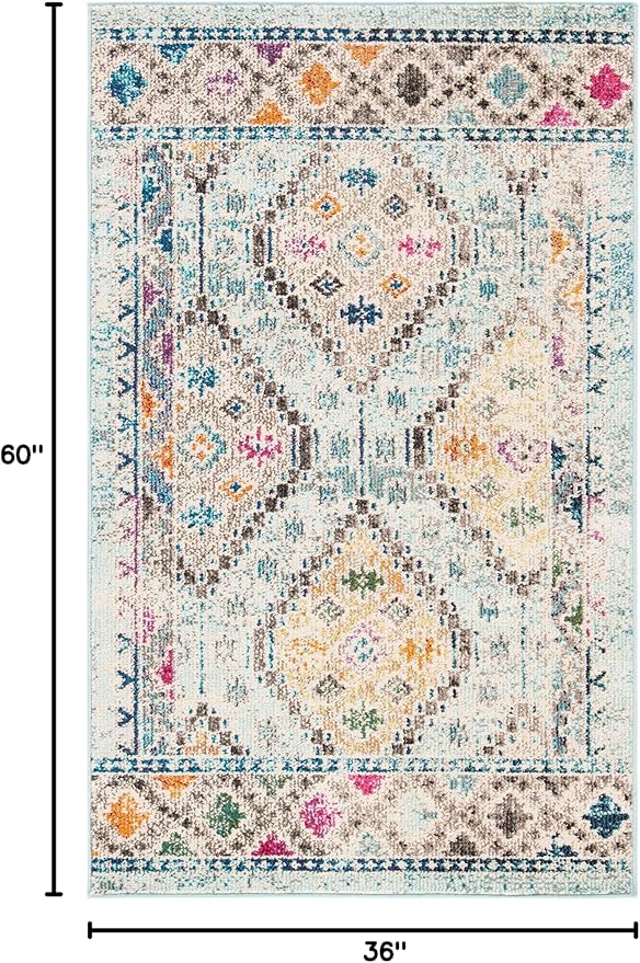 SAFAVIEH Madison Collection Accent Rug - 3' x 5', Blue & Yellow, Boho Diamond Distressed Design, Non-Shedding & Easy Care, Ideal for High Traffic Areas in Entryway, Living Room, Bedroom (MAD418K)