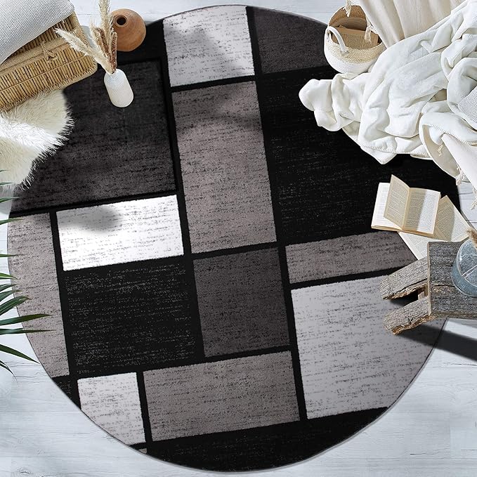 Rugshop Contemporary Modern Boxes for Home Office,Entryway,Living Room,Bedroom,Kitchen Non Shedding Round Area Rug 8' Gray
