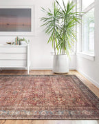 Loloi Layla Collection LAY-01 Brick/Blue 2'-0" x 5'-0" .13" Thick Accent Rug, Soft, Durable, Vintage Inspired, Distressed, Low Pile, Non-Shedding, Easy Clean, Printed, Living Room Rug