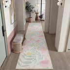 Floral Runner Rug 2x10 Washable Hallway Pink Bedroom Non Slip Cute Long Kitchen Carpet Botanical Indoor Soft Accent Rug for Bathroom Dining Laundry Living Room