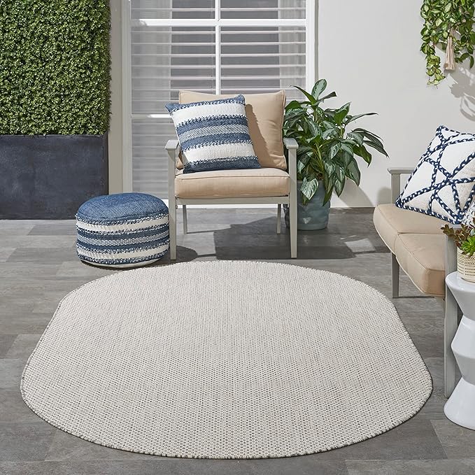 Nourison Home Courtyard Ivory Silver 6' x 9' Oval Area Rug - Easy Clean, Non Shedding, Bed Room, Living Room, Dining Room, Kitchen (6' x 9' Oval)