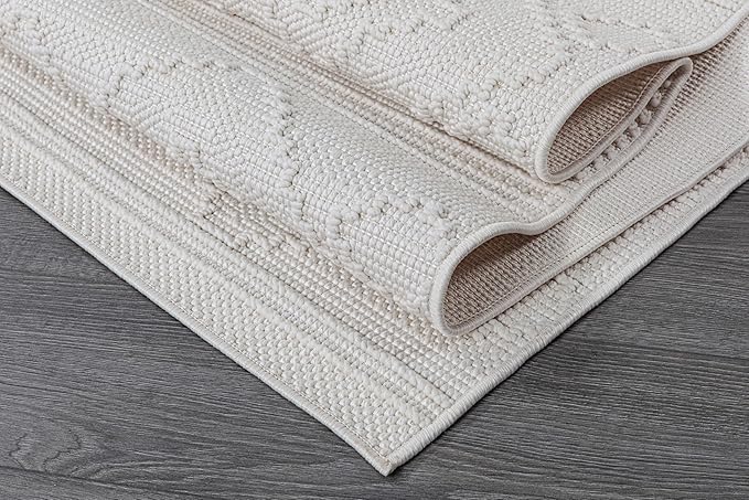 Beverly Rug Micro Loop Area Rug White 6x9 Modern Luxury Soft Boho Geometric Durable Indoor Area Rugs for Living Dining Room Office Stain Resistant Non Shedding Casual Indoor Carpet White 6 x 9