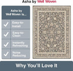 Well Woven Asha Rome Charcoal Brown 5'3" x 7'3" Area Rug - Oriental Floral Pattern, Easy Clean, Floor-Friendly Backing - for Living Room, Bedroom, and Dining Room