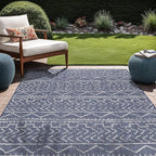Beverly Rug Waikiki Indoor Outdoor Rug 6x9, Washable Outside Carpet for Patio, Deck, Porch, Trellis Area Rug, Water Resistant, Blue - White