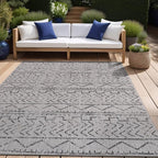Beverly Rug Waikiki Indoor Outdoor Rug 5x7, Washable Outside Carpet for Patio, Deck, Porch, Trellis Area Rug, Water Resistant, Dark Grey - Light Grey