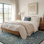 Bavni Floral Dark Blue Area Rugs 8x10, Vintage Boho Carpet Machine Washable, Non Slip Soft Low Pile Thin Rug for Bedroom, Living Room, Dining Room, Nursery