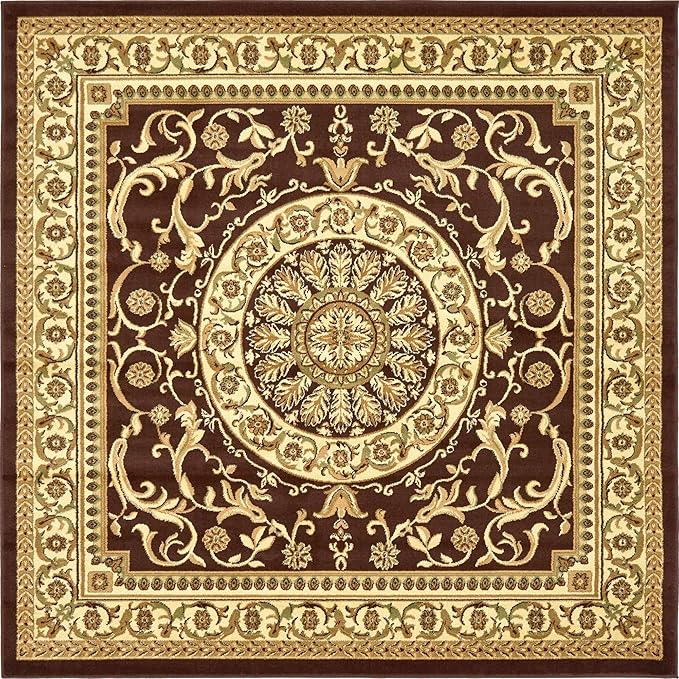 Unique Loom Versailles Collection Traditional Classic Medallion Floral Motif Area Rug (8' 0 x 8' 0 Square, Brown/ Ivory)