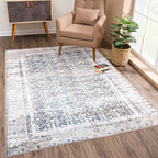Bloom Rugs Washable Non-Slip 8' x 10' Rug - Tan/Blue/Green Traditional Area Rug for Living Room, Bedroom, Dining Room, and Kitchen - Exact Size: 8' x 10'
