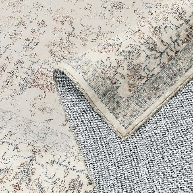 Taupe Runner Rug 3x7 Hallway Machine Washable Kitchen Vintage Distressed Non Slip Long Carpet Indoor Retro Floral Bedroom Accent Throw Rug for Bathroom Office Laundry Dining Living Room