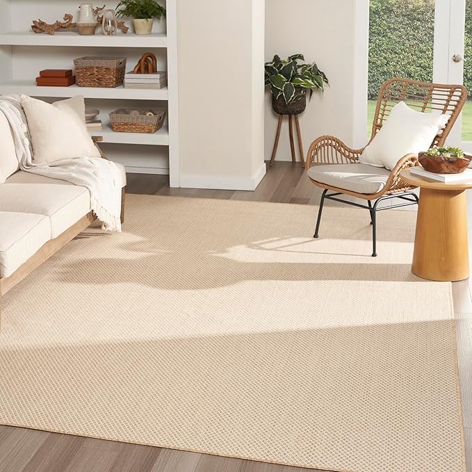Nourison Home Courtyard Natural 10' x 14' Area Rug - Easy Clean, Non Shedding, Bed Room, Living Room, Dining Room, Kitchen (10' x 14')