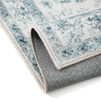 Blue Area Rug 3x5 Washable Vintage Carpet for Entryway Office Soft Retro Kitchen Low Pile Thin Door Mat Non Slip Oriental Medallion Throw Rug for Bathroom Bedroom Dining Living Room