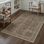 Entryway Area Rug 4x6 Brown Vintage Washable Office Carpet Traditional Distressed Indoor Entry Soft Non Slip Small Door Mat Retro Low Pile Thin Rug for Kitchen Laundry Bedroom