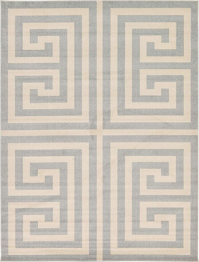 Unique Loom Athens Collection Classic Geometric Modern Border Design Area Rug (9' 0 x 12' 0 Rectangular, Gray/ Beige)