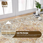 Washable Area Rug 5' x 7' Vintage Traditional Persian Mat - Foldable Distressed Non-Slip Machine Washable Carpet for Living Room Bedroom Kitchen Home Decor - Dove Gray and Coral