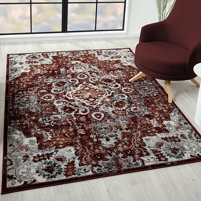 LUXE WEAVERS Moroccan Red 6x9 Medallion Area Rug for Living Rooms