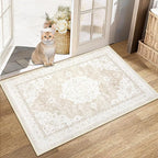 Area Rug 2x3 Entryway Rugs - Machine Washable Vintage Boho Area Rug Non-Slip Kitchen Rugs Soft Stain Resistant Indoor Door Mat, Small Oriental Throw Rug for Entrance Hallway Bedroom(Boho Beige, 2'x3')