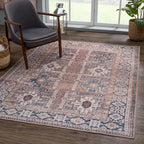 Bloom Rugs Washable 3' x 5' Rug - Brown/Blue/Orange Traditional Area Rug for Living Room, Bedroom, Dining Room, and Kitchen - Exact Size: 3' x 5'