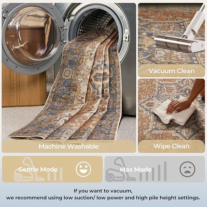 Kokia 6x9 Washable Area Rugs Terracotta with Vintage Orient Design, Soft Rug for Living Room or Bedroom, Non-Slip Low Pile Stain Resistance Features, Distressed Medallion Pattern