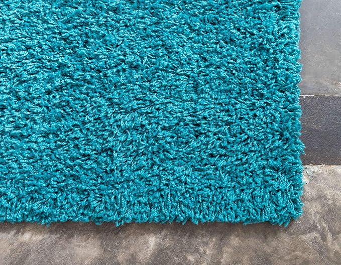 Unique Loom Solid Shag Collection Area Rug (10' x 13' 1" Rectangle, Deep Aqua Blue)