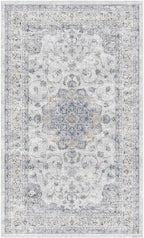 HUGEAR Machine Washable Area Rugs 3x5 Vintage Blue Living Room Rug Neutral Style Non Slip Stain Resistant Low Pile Throw Carpet for Office Home Retro Aesthetic Modern Decor