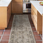 RUGGABLE Washable Vintage Area Rug – Kamran Hazel 8 ft Round, Stain-Resistant, Non-Slip – Large Machine Washable Rugs for Living Room, Bedroom, Hallway, Entryway & Office–with Cushioned Pad