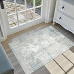 2x3 Washable Area Rug Blue Cream Abstract Entryway Kitchen Throw Rug Neutral Modern Non Slip Soft Low Pile Lightweight Small Carpet for Bathroom Living Room Bedroom