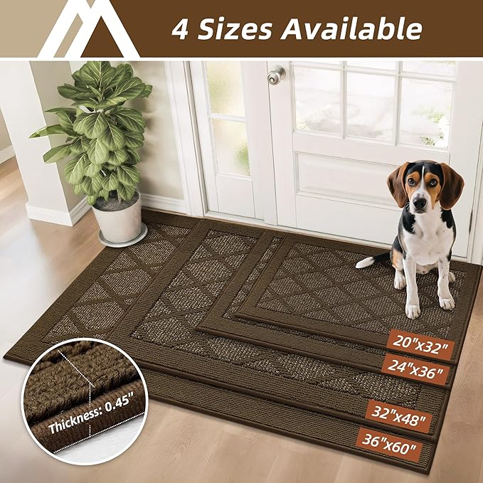 COSY HOMEER Non-Slip Door Mat 36"x60", Entryway Rugs Low Profile Absorbent Dirt Trapper Doormat for Front Entrance, Washable Polypropylene Entry Mat (Dark Brown)