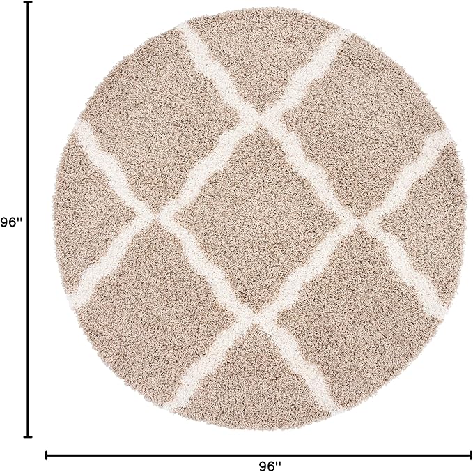 SAFAVIEH Dallas Shag Collection Area Rug - 8' Round, Beige & Ivory, Trellis Design, Non-Shedding & Easy Care, 1.5-inch Thick Ideal for High Traffic Areas in Living Room, Bedroom (SGD257D)