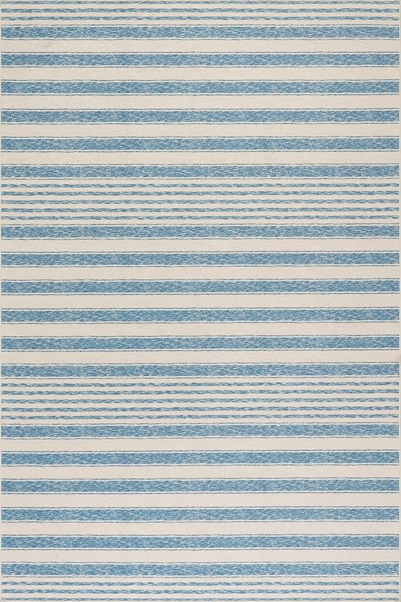 Dash & Albert Vion Blue Machine Washable Rug, 6 X 9 Feet, Blue/Grey Stripe Pattern