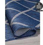 FH Home Flat Woven Outdoor Rug - Waterproof, Easy to Clean, Stain Resistant - Premium Polypropylene Yarn - Moroccan Geometric Lattice - Patio, Porch, Deck, Balcony - Tunis - Blue - 5ft 4in x 7ft 6in