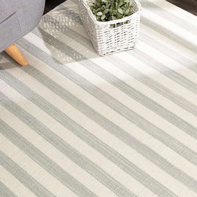 Home Conservatory Ladder Stripe Grey/Ivory Handwoven Wool 5 X 8 Feet, Grey/Ivory Stripe Pattern