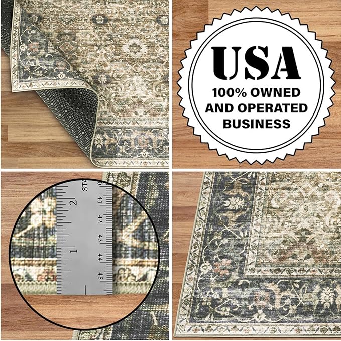 ReaLife Rugs Machine Washable Area Rug - Living Room Bedroom Bathroom Kitchen Entryway Office - Padded Low Pile Stain Resistant Premium - Boho Farmhouse Vintage - Dua - Brown Gray Beige 5' x 7'