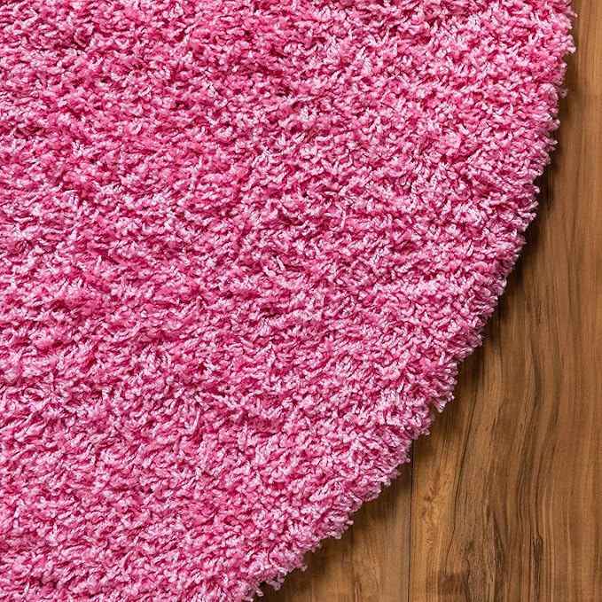 Unique Loom Solid Shag Collection Area Rug (4' 1" Round, Taffy Pink)