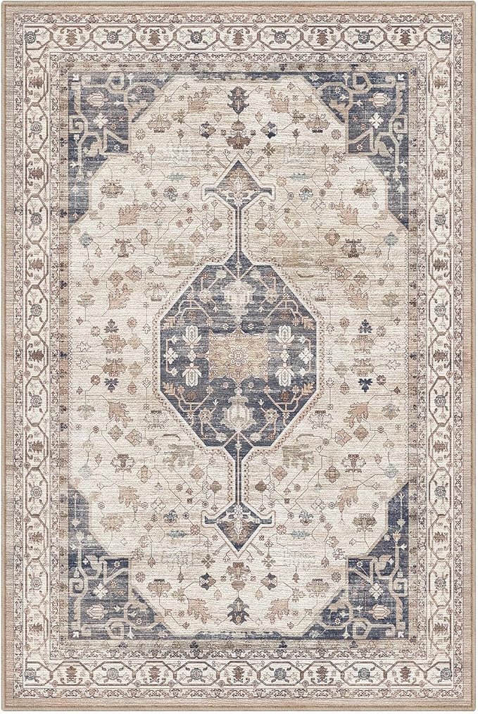 LUMI 8x12 Washable Area Rug for Living Room, Ultra Soft Traditional Rugs Non Slip with Rubber Backing, Low Profile, High Traffic, Stain Resistant Carpets, Ideal for Bedroom, Dining Room, Indoor