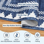 Geometric Bordered 2x6 Washable Runner Rug for Hallway Kitchen Foldable Non Slip Indoor Soft Carpet Modern Stain Resistant Non-Shedding Low Pile Rug for Dining Room Living Room with Rubber Back, Blue
